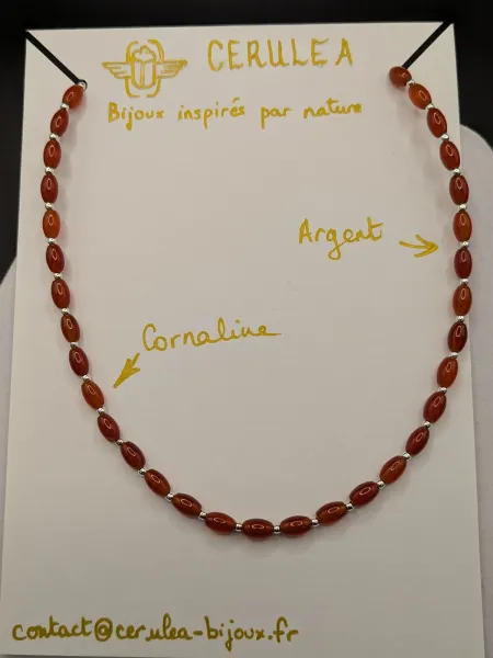 Collier cornaline et argent porté