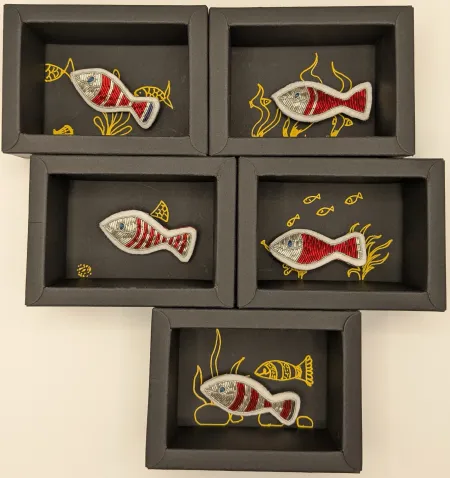 Broches Comme un poisson dans l'eau dans leurs boîtes